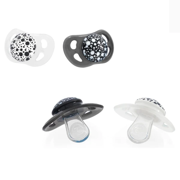 Set de 2 suzete din silicon în formă ortodontică, neagră și albă, 6+ luni 2