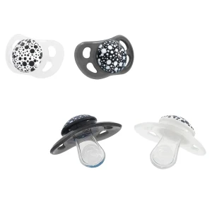 Set de 2 suzete din silicon în formă ortodontică, neagră și albă, 0-6 luni
