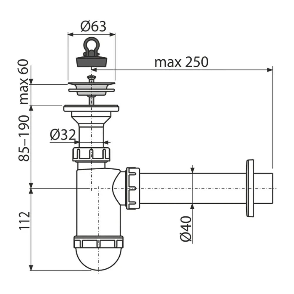 Сифон для умывальника alcaplast а41 63" 40 2