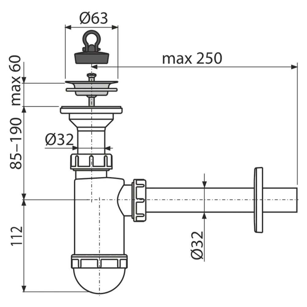 Сифон для умывальника alcaplast a410 63" 32 2
