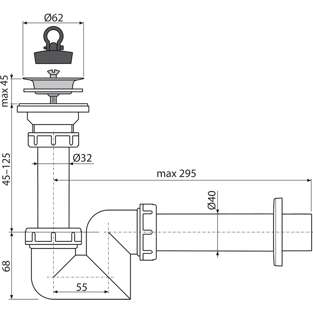 Sifon pentru bideu alca a412-dn40 63" 40 2