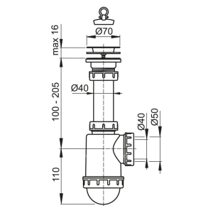 Sifon pentru chiuvetă alca a441-dn50/40 70" 40 Thumbnail 2