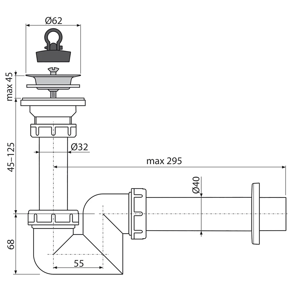 Sifon pentru bideu alca a412+a770 63" 50 2