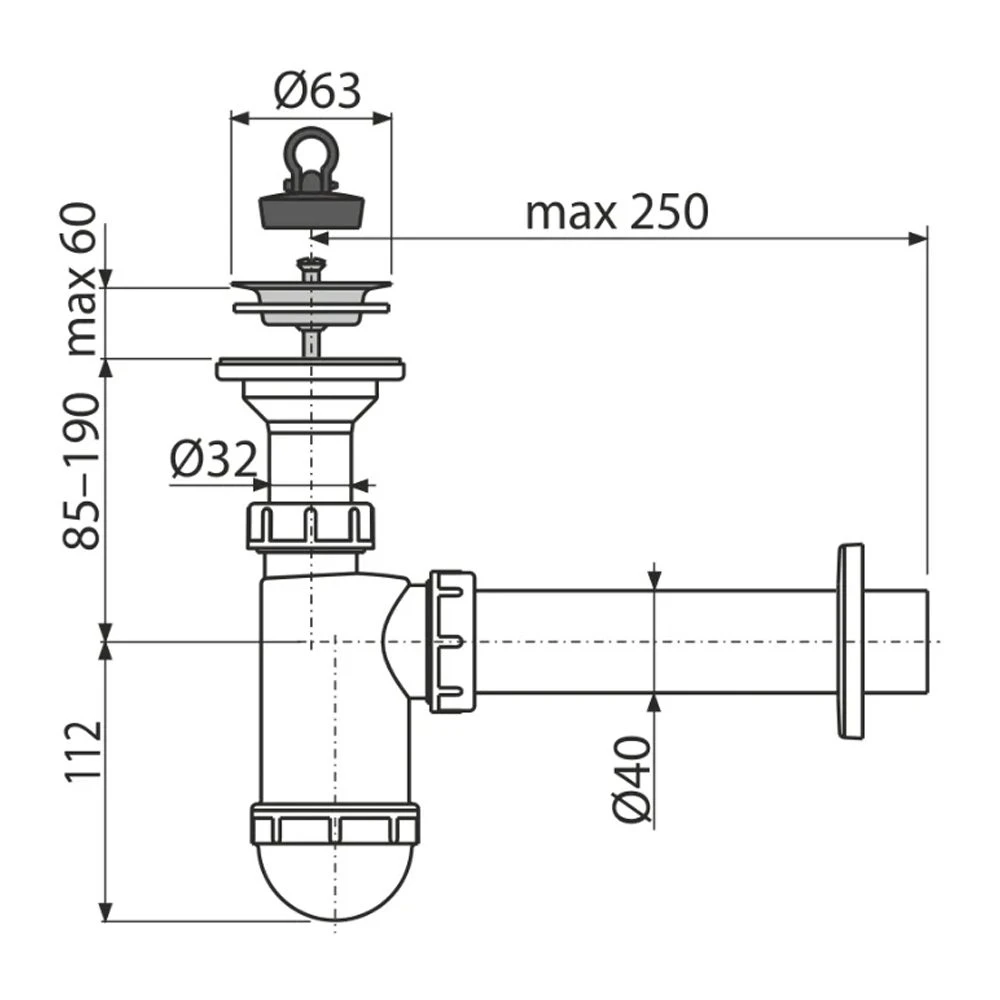 Sifon pentru lavoar alca a41+a710 63" 40 2