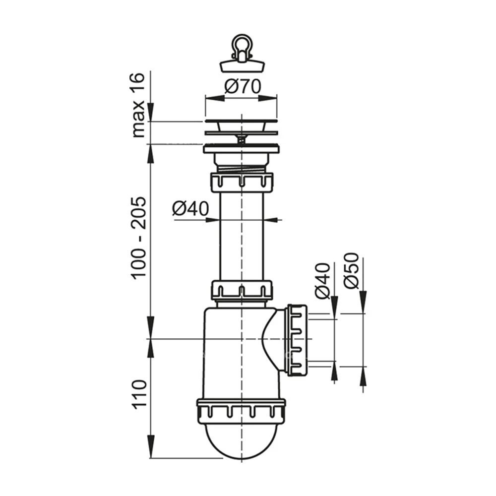 Sifon pentru chiuvetă alca a441+a720 70" 50 2