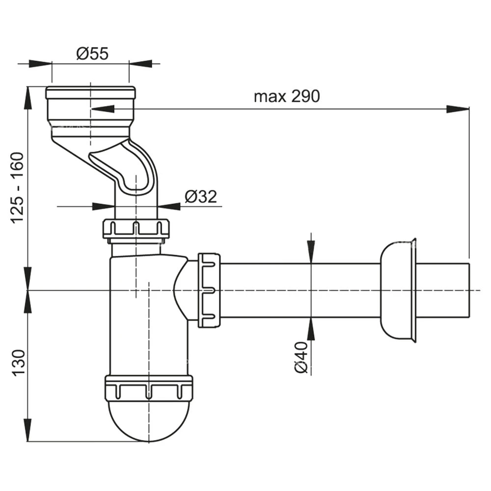 Sifon pentru pisoar alca a45a 2 1/8" 40 2