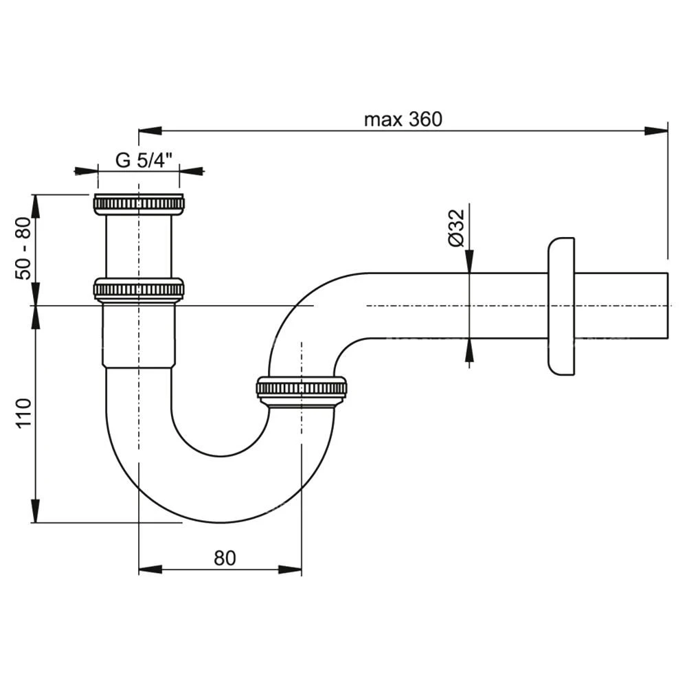Sifon pentru lavoar alca a432 1 1/4" 32 crom 2