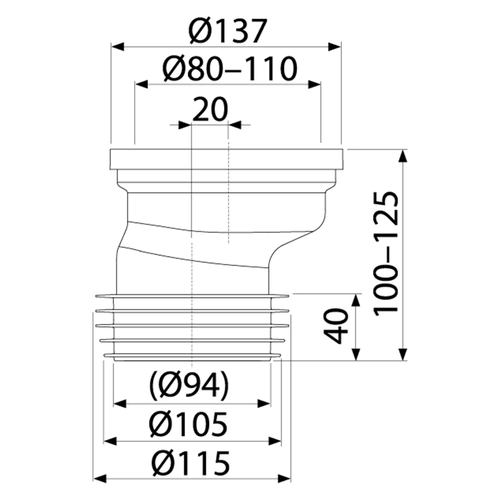 Cot pentru wc alca a991-20 d110 excentric 2