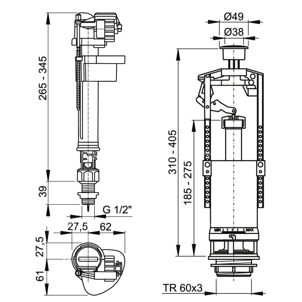 Set armatura alca sa2000s 1/2" 6 l / stop alimentație inferioară 2