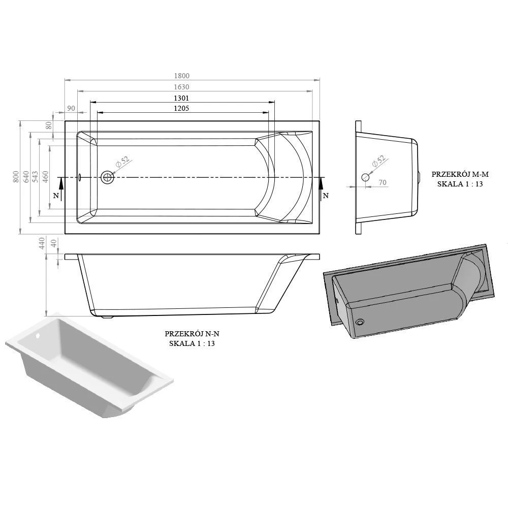 Ванна прямоугольная bonito home aventura 1800x800 акрил 6