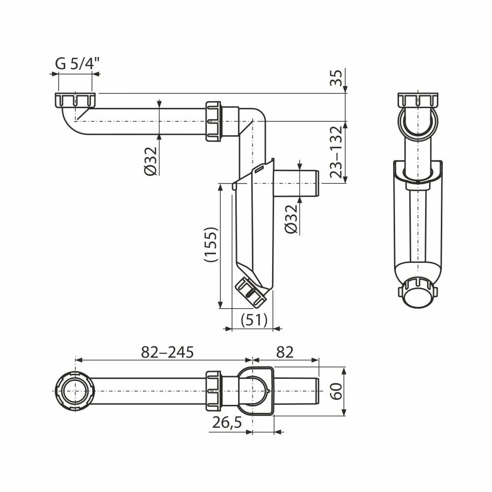 Сифон для умывальника alca a43s-dn32 1 1/4" 32 2