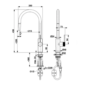 Baterie chiuvetă armatura moza 316 l еxtractibil inox Thumbnail 2