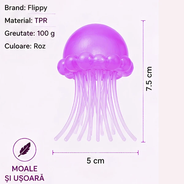 Jucărie antistres squishy flippy meduză cu tentacule flexibile, violet, 100 g 6
