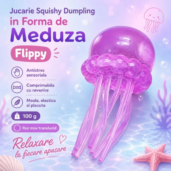 Jucărie antistres squishy flippy meduză cu tentacule flexibile, violet, 100 g 2
