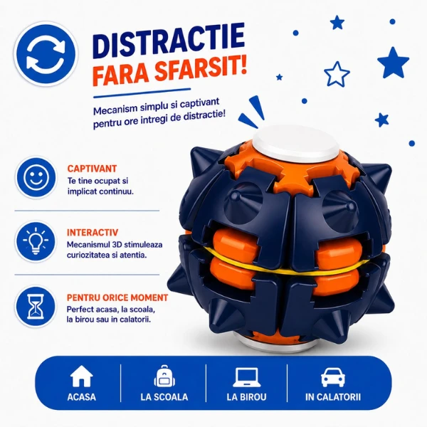Jucărie antistres flippy push and spin, minge 3d rotativă, albastru marin și portocaliu, 6,3 cm 5