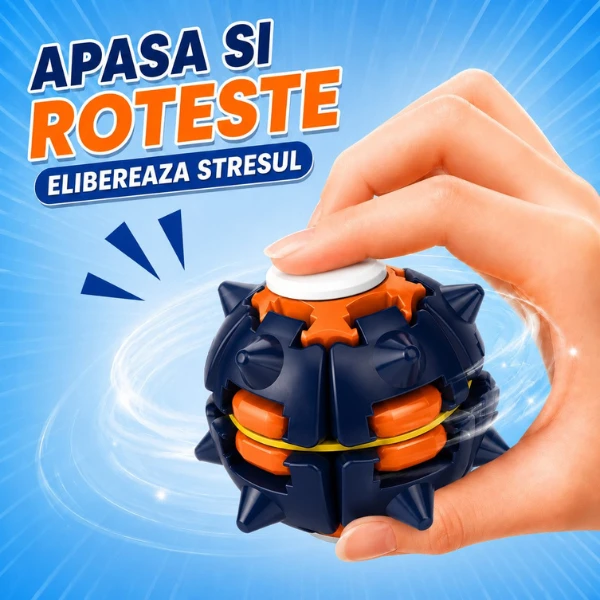 Jucărie antistres flippy push and spin, minge 3d rotativă, albastru marin și portocaliu, 6,3 cm 2