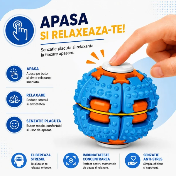 Jucărie antistres flippy push and spin, minge 3d rotativă, albastră, 6,3 cm 4