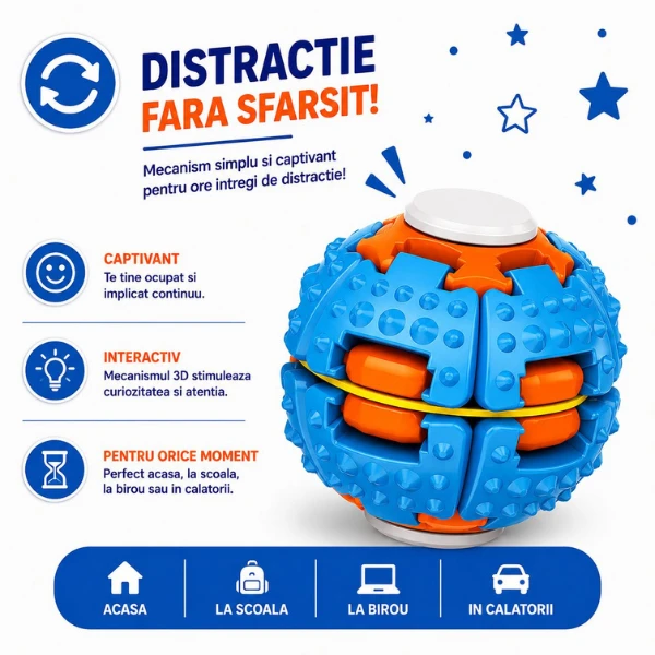 Jucărie antistres flippy push and spin, minge 3d rotativă, albastră, 6,3 cm 6