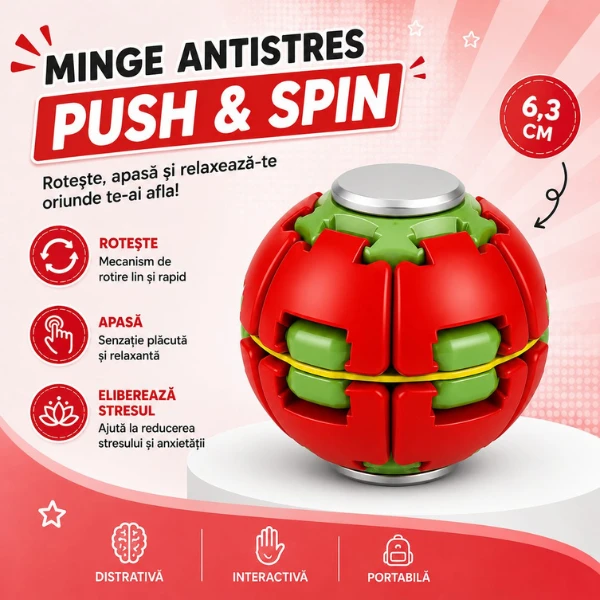 Jucărie antistres flippy push and spin, minge 3d rotativă, roșie, 6,3 cm 3