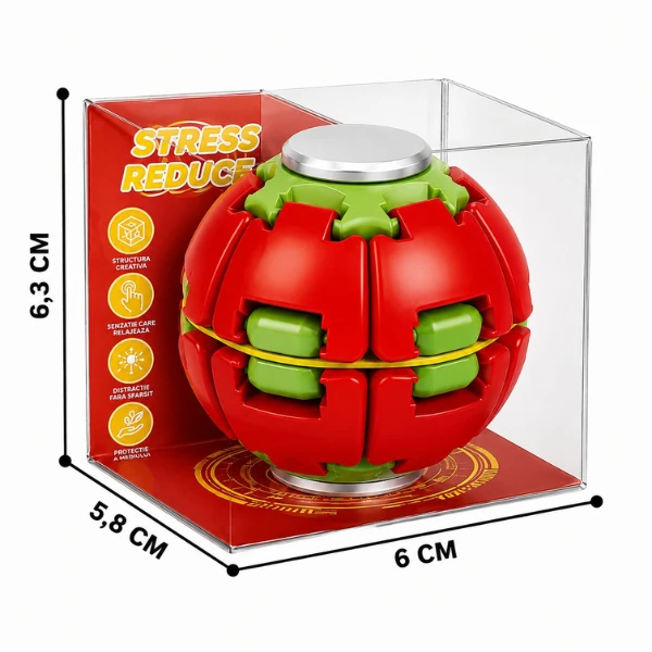 Jucărie antistres flippy push and spin, minge 3d rotativă, roșie, 6,3 cm 7