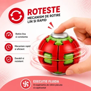 Jucărie antistres flippy push and spin, minge 3d rotativă, roșie, 6,3 cm Thumbnail 5