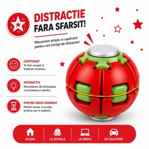 Jucărie antistres flippy push and spin, minge 3d rotativă, roșie, 6,3 cm Thumbnail 6