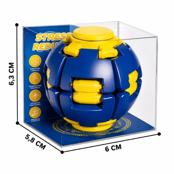 Jucărie antistres flippy push and spin, minge 3d rotativă, albastră, 6,3 cm 8