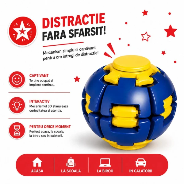 Jucărie antistres flippy push and spin, minge 3d rotativă, albastră, 6,3 cm 7