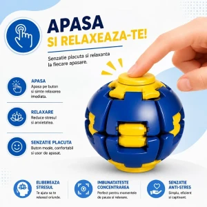 Jucărie antistres flippy push and spin, minge 3d rotativă, albastră, 6,3 cm Thumbnail 4