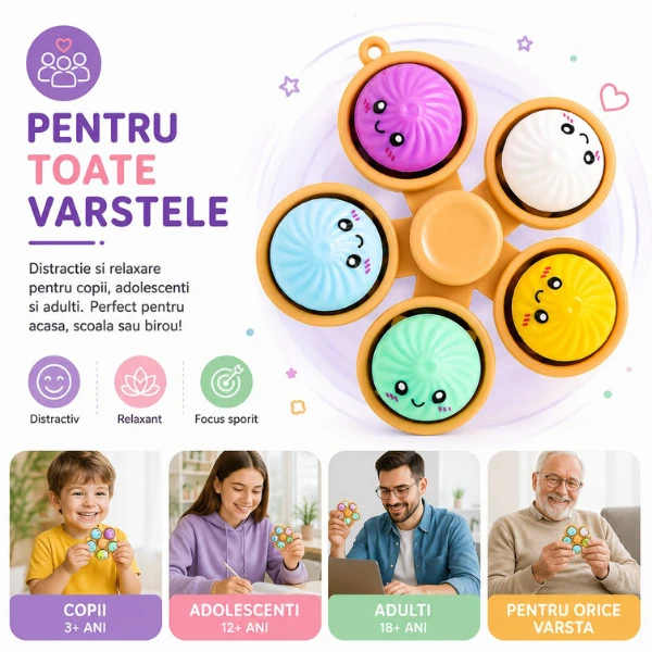Jucărie senzorială antistres "fidget spinner baozi :kawaii", cu bile 5