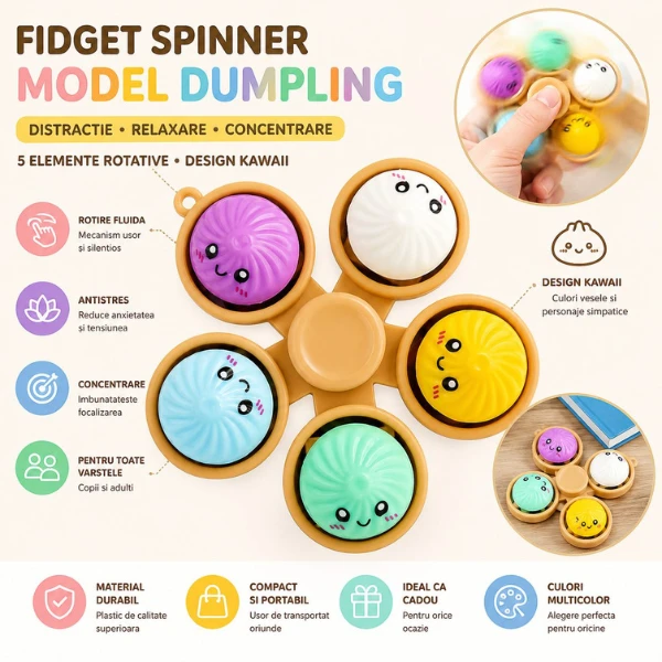 Jucărie senzorială antistres "fidget spinner baozi :kawaii", cu bile 6