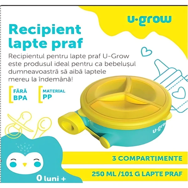 Recipient pentru lapte praf cu 3 compartimente - u-grow 2