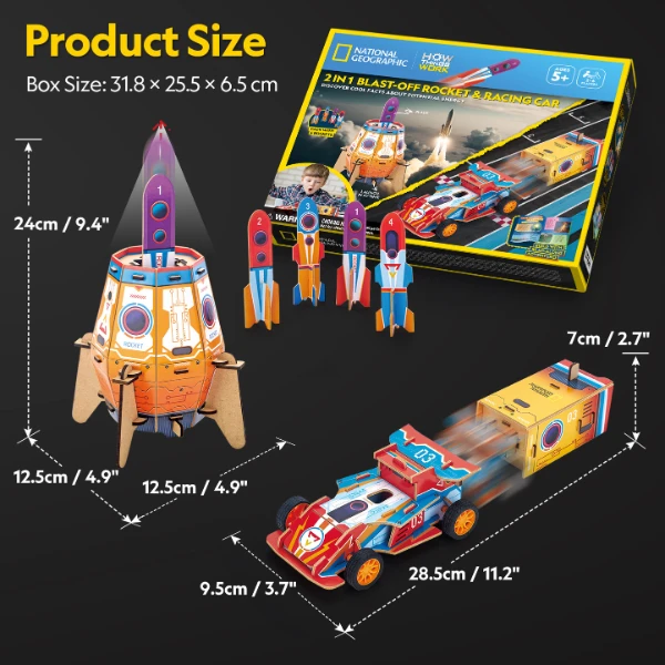 3d puzzle “2 în 1 rachetă de lansare și mașină de curse” 6
