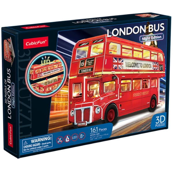 3d puzzle “autobuz londonez cu 2 etaje”, cu iluminare led, 161 elemente 3