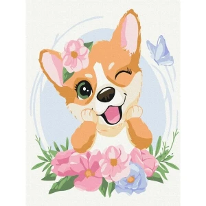 Pictură pe numere 30*40 сm (fără cutie) – corgi în flori Thumbnail 2