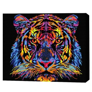 Pictură pe numere 40*50 сm (pânză neagră/fără cutie) – tigru multicolor