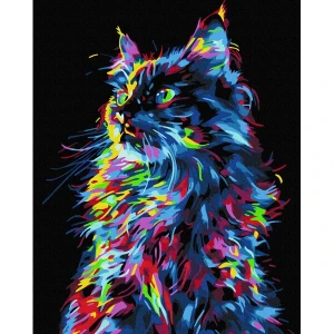Pictură pe numere 40*50 сm (pânză neagră/fără cutie) – pisica magică Thumbnail 2