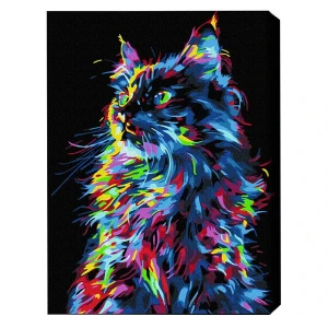 Pictură pe numere 40*50 сm (pânză neagră/fără cutie) – pisica magică