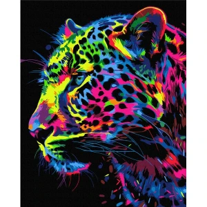 Pictură pe numere 40*50 сm (pânză neagră/fără cutie) – leopard colorat Thumbnail 3