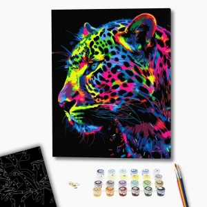 Pictură pe numere 40*50 сm (pânză neagră/fără cutie) – leopard colorat Thumbnail 2