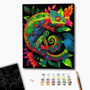 Pictură pe numere 40*50 сm (pânză neagră/fără cutie) – cameleon neon Thumbnail 2