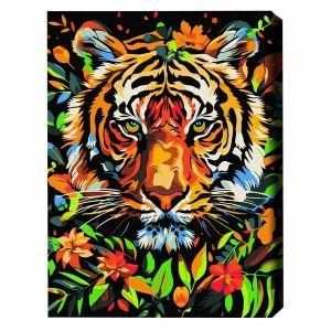 Картина по номерам 40*50 см (черный холст/без упаковки) -  Тигр в цветах