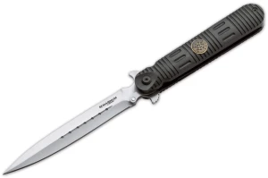 Складной edc‑нож swat transformer bo‑01mb102, magnum/böker plus, flipper liner‑lock, клинок из стали 440a (~125 мм, толщина 2,7 мм, hrc ≈58), рукоять черная анодированная алюминий с эмблемой swat, общая длина 245 мм, вес ~145 г