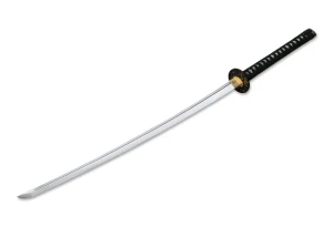 Клинок‑катана boker magnum akito bo‑05zs9126, рабочий меч (functional sword) из закалённой углеродистой стали 1045 с настоящим хамоном, общая длина ~102 см, длина клинка ~72,5 см, толщина ~7,5 мм, полированная деревянная рукоять и лакированные ножны (scab