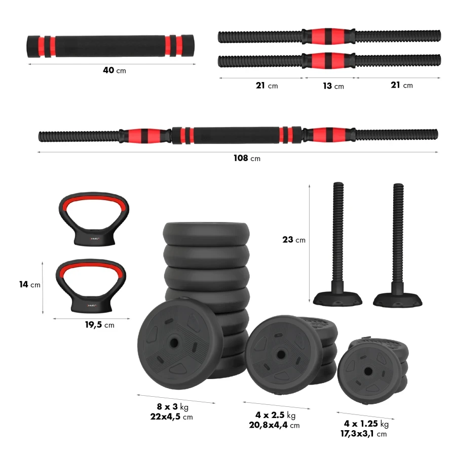 Bară de greutăți multifuncțională sgn140 pro set 6in1 weight set 40kg hms 6