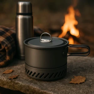 Oală de camping nc4203 cu radiator de căldură din aluminiu și capac 1000 ml nils camp