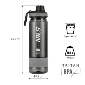 Бутылка для воды tritan 700 мл nils camp – без bpa, серый
