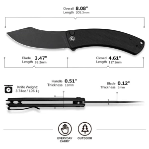 Cuțit pliabil, civivi, outlaw muk c24079-1, lamă 14c28n 3.47 inch, mâner g10 negru, blocare cu buton Thumbnail 16