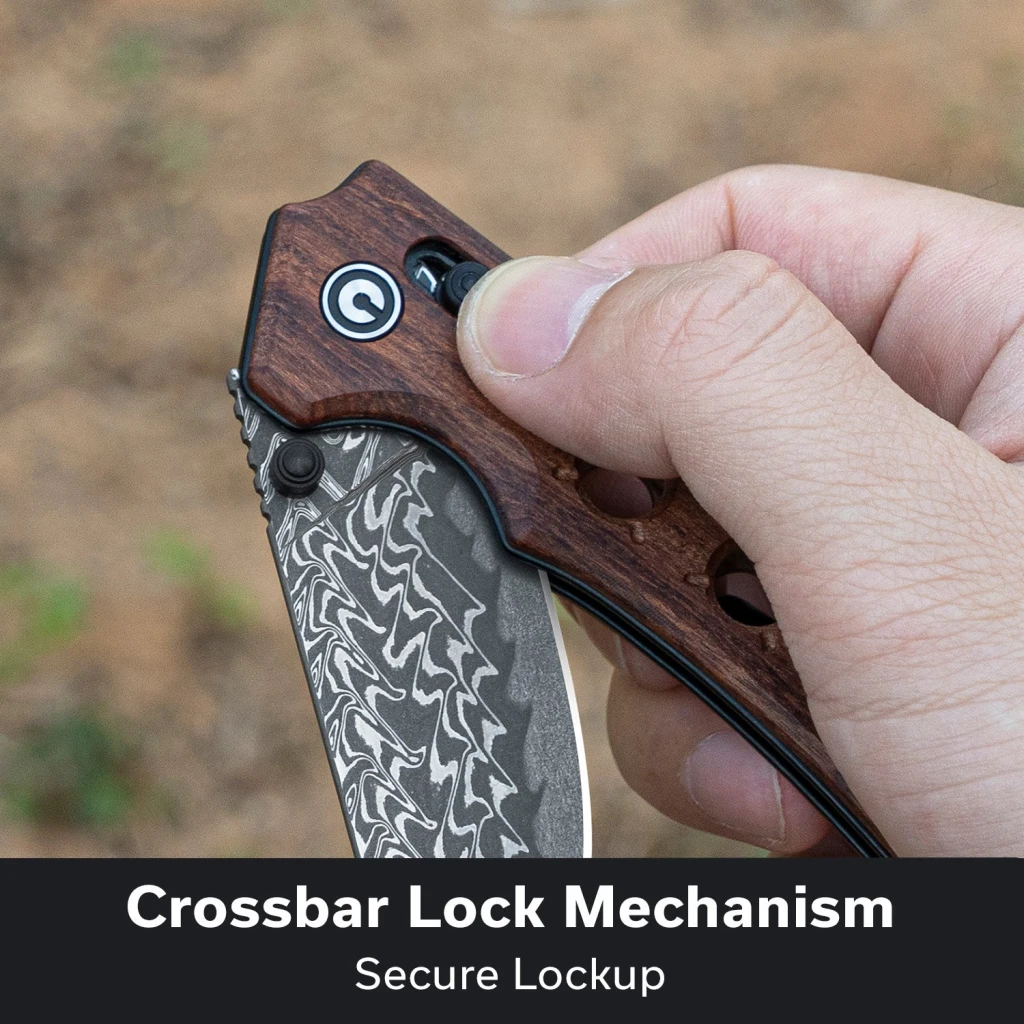 Cuțit pliabil, civivi, noctis c24020c-ds1, lamă damascus 2.98 inch, mâner lemn guibourtia, sistem crossbar lock 10
