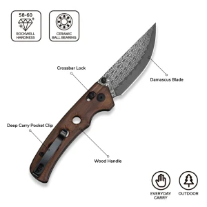 Cuțit pliabil, civivi, noctis c24020c-ds1, lamă damascus 2.98 inch, mâner lemn guibourtia, sistem crossbar lock Thumbnail 12